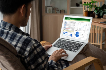 Spreadsheet document information financial startup concept. data and graphs in spreadsheet documents for online analysis project dashboard accounting digital snuglyの写真素材