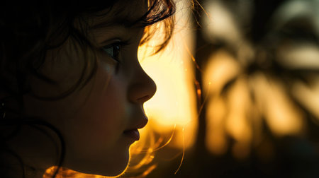 The woman gazes at the sunset with palm trees silhouetted against the fiery sky, creating a mesmerizing event of tints and shades in the darkness AIG50の素材