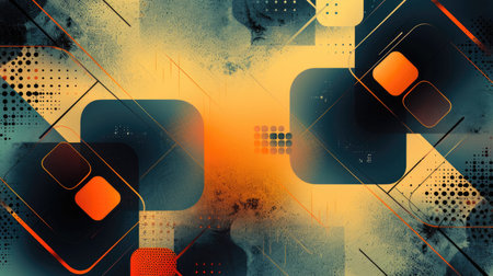 Geometric shapes with a retro and futuristic style, with a blue and orange color scheme. AIG51A.の素材
