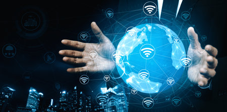 5G Communication Technology Wireless Internet Network for Global Business Growth, Social Media, Digital E-commerce and Entertainment Home Use. udsの写真素材