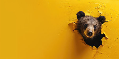 Close up view picture of the hollow yellow hole on the the wall that show the bear stay inside the wall that has been made from some material yet still can be break to look through other side. AIGX03.の素材