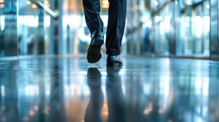 The close up picture of the person is working as a businessman and walking in the office building, the business person require skill like management, communication, negotiation and leadership. AIG43.の素材