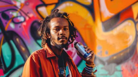 The picture of the colorful wall that has been painted or sprayed by the adult urban muralist, the muralist require skills like color theory, painting techniques, creativity and collaboration. AIG43.の素材