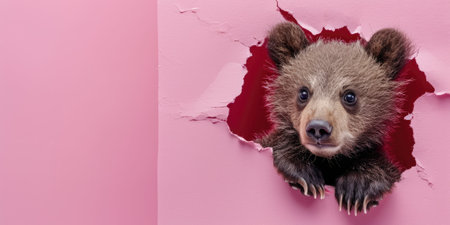 Close up view picture of the hollow pink hole on the the wall that show the bear stay inside the wall that has been made from some material yet still can be break to look through other side. AIGX03.の素材