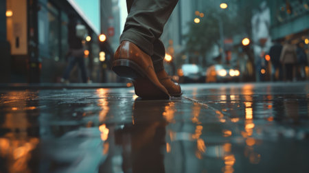 The picture of the person is working as business person and walking to work in street while rain, the businessman require skill like management, negotiation, marketing and the communication. AIG43.の素材