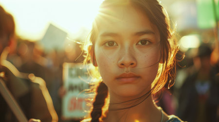 The picture of the southeast asia female has been surrounded by the people for environmental activism, environmental advocate require skill like communication, leadership and collaboration. AIG43.の素材