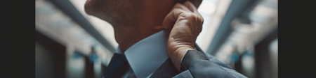 The close up picture of the person is working as businessman and adjusting necktie, the business person require skill like the management, experience, communication, negotiation and marketing. AIG43.の素材