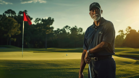 The picture of the professional golfer is playing the golf inside the grass green field, the golfer require skill like the mental focus, concentration, technique, strategy and physical fitness. AIG43.の素材
