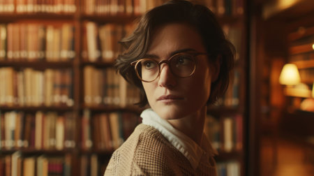 The picture of the librarian working inside the library or bookstore also surrounded with a lot of book, the librarian require skills like the information management and database management. AIG43.の素材