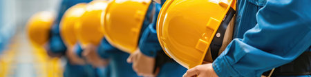 The close up picture of the group of the engineer with hardhat and standing next to the each other, the engineer require skill like technical experience, management and the communication skill. AIG43.の素材