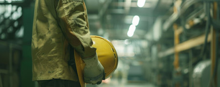 The close up picture view of the engineer with hardhat and standing inside a factory industry, the engineer also require skill like technical experience, management and the communication skill. AIG43.の素材