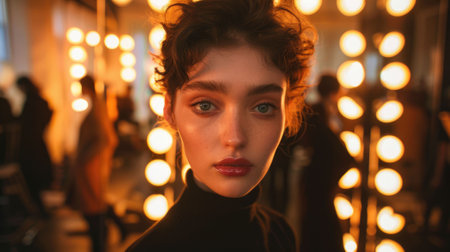 The close up picture of the fashion model at the backstage to prepare make up, the fashion model require skills like posing technique, fashion trend knowledge, facial expression and confidence. AIG43.の素材