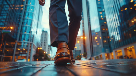 The picture of the person is working as business person and walking to work in street of the city, the businessman require skill like management, negotiation, marketing and the communication. AIG43.の素材