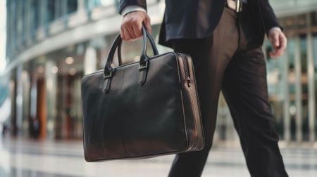 The picture of a person is working as business person with bag and walking to office building, the businessman also require skill like management, negotiation, marketing and the communication. AIG43.の素材