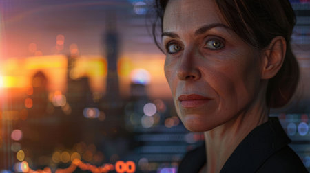 The close up picture of the caucasian woman is concentrated, the british business woman is analyzing the business data in the graph form, english female is investing in the financial marketing. AIG43.の素材