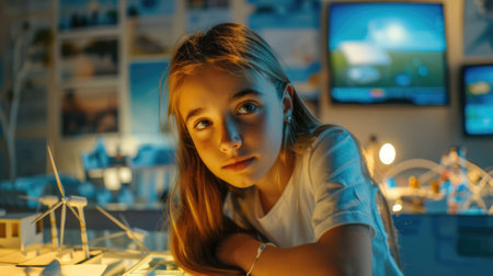 The picture of the caucasian european female kid learning and doing experiment inside lab room of the school, the laboratory regulations is to wear safety gear and follow safety instructions. AIG43.の素材
