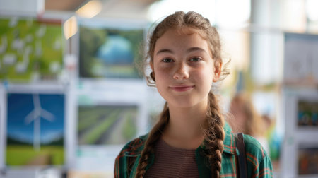 The picture of the caucasian european female kid learning and doing experiment inside lab room of the school, the laboratory regulations is to wear safety gear and follow safety instructions. AIG43.の素材