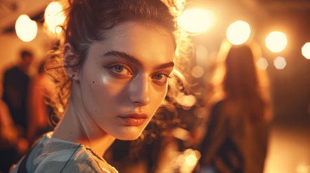 The close up picture of the fashion model at the backstage to prepare make up, the fashion model require skills like posing technique, fashion trend knowledge, facial expression and confidence. AIG43.の素材