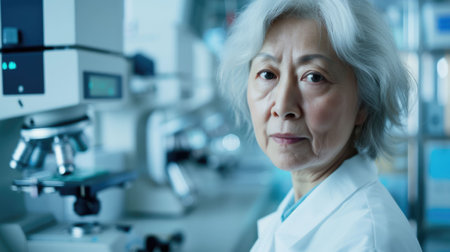 The picture of the senior asian female scientist in her early 60s working inside the laboratory, the scientist require skills like the science knowledge, critical thinking and research skill. AIG43.の素材