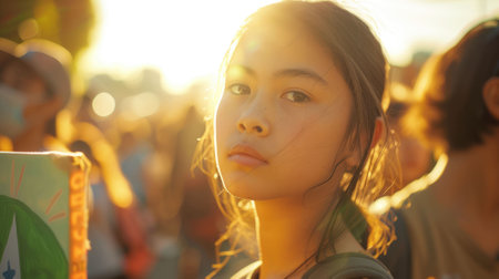 The picture of the southeast asia female has been surrounded by the people for environmental activism, environmental advocate require skill like communication, leadership and collaboration. AIG43.の素材