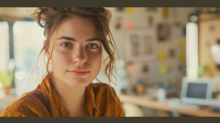 The close up picture of the caucasian european is looking at the camera and working as public relations specialist, the public relation specialist require skill like communication and analysis. AIG43.の素材