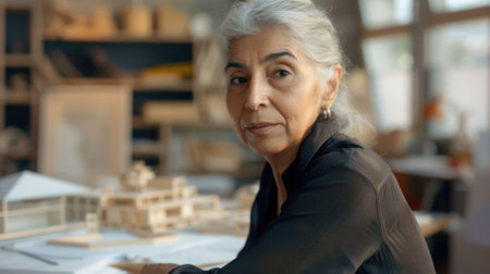 The picture of hispanic architect female working on the city model to planning a city, the city designer or architect require architecture knowledge, planning, communication and the management. AIG43.の素材