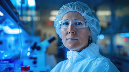 The picture of the forensic or genetic scientist concentrated in working inside the laboratory about chemistry and biology that analyze the evidence from the crime scene and the investigation. AIG43.の素材