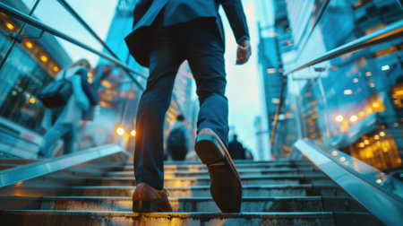 The close up picture of the person working as business person and walking to work into the stairs, the businessman require skill like management, negotiation, marketing and the communication. AIG43.の素材