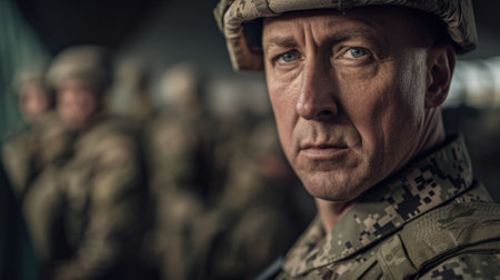 The picture of the military officer is working as instructor to training the soldier for army service, the instructor require skill instructional skill, clear communication, effective teaching. AIG43.の素材