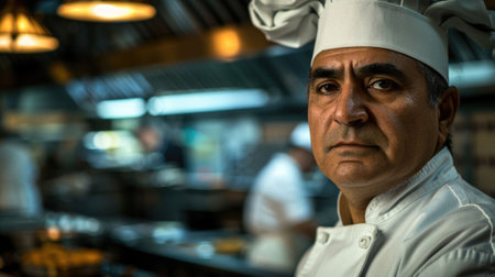 The picture of the professional chef is working inside kitchen of the restaurant, the job about preparing food require experience, cooking skills and concentration, chef must know best flavor. AIG43.の素材