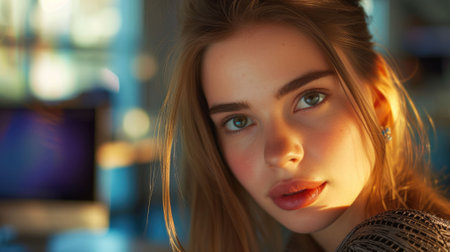 The close up picture of the caucasian european is looking at the camera and working as public relations specialist, the public relation specialist require skill like communication and analysis. AIG43.の素材