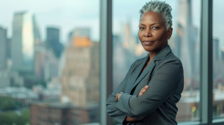 The close up picture of the african american chief executive officer is working inside the office building, the CEO require skill like leadership, management, communication and adaptability. AIG43.の素材