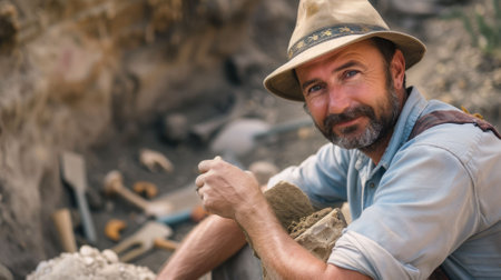 The picture of the archaeologist is working in dig site to search for antique item, the archaeologist require skill like research skill, fieldwork experience, analysis, and site Interpretation. AIG43.の素材