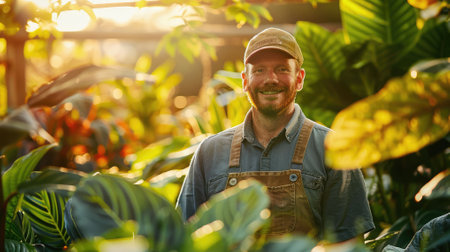 The picture of the gardener working inside the garden about keeping and take care the tree, gardener require skills like plant knowledge, soil management, environment awareness, pest control. AIG43.の素材