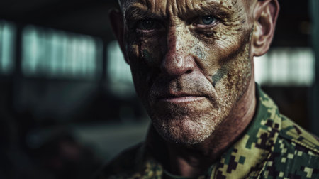 The close up picture of the military officer is working on the operation in the warfare or battlefield, the military require skill like endurance, training, physical strength and combat skill. AIG43.の素材