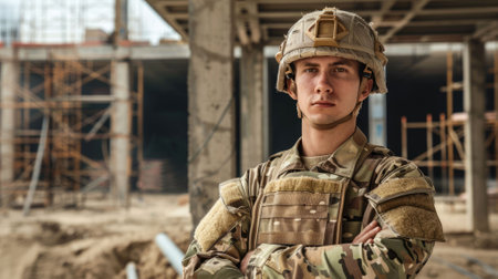 The picture of the military architect is working inside the construction site to planning to create the building structure, the architect require building knowledge and material knowledge. AIG43.の素材