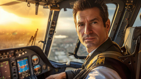 The picture of the professional pilot is piloting an airplane with terminal of the cockpit, the aircraft pilot require skills like flight planning, system management and regulations compliance. AIG43.の素材