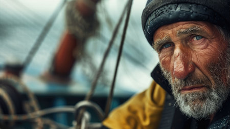 The close up picture of the fisher that sailing the boat to catching the fish in the ocean, the fisher require skill about the knowledge of the various type of the fish and fishing technique. AIG43.の素材