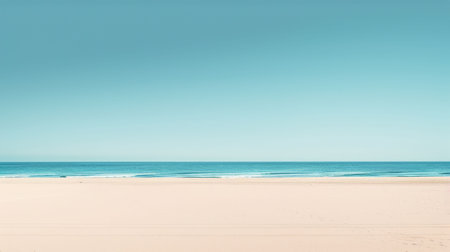 A serene landscape featuring a coastal beach with crystal clear water, waves gently rolling in under a sunny sky dotted with fluffy clouds, creating a picturesque horizon AIG50の素材