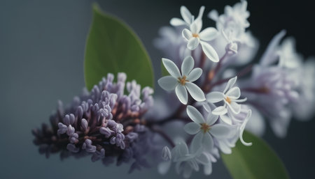 A close up image of a white lilac flower with a blurred background. AIG51A.の素材