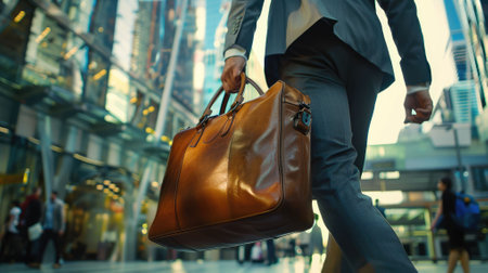 The picture of the person is working as business person with bag and walking in street at the city, the businessman require skill like management, negotiation, marketing and the communication. AIG43.の素材