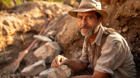 The picture of the archaeologist is working in dig site to search for antique item, the archaeologist require skill like research skill, fieldwork experience, analysis, and site Interpretation. AIG43.の素材