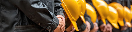 The close up picture of the group of the engineer with hardhat and standing next to the each other, the engineer require skill like technical experience, management and the communication skill. AIG43.の素材