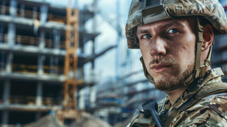 The picture of the military architect is working inside the construction site to planning to create the building structure, the architect require building knowledge and material knowledge. AIG43.の素材