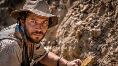 The picture of the archaeologist is working in dig site to search for antique item, the archaeologist require skill like research skill, fieldwork experience, analysis, and site Interpretation. AIG43.の素材