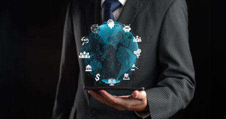 Business person master global marketing and finance with insights. Navigate the complexities of global markets, enhancing strategies and marketing reach. Success in global finance and marketing FaaSの写真素材