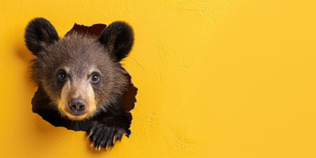 Close up view picture of the hollow yellow hole on the the wall that show the bear stay inside the wall that has been made from some material yet still can be break to look through other side. AIGX03.の素材