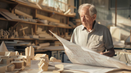 The picture of caucasian architect male working on the blueprint to planning a city, the city designer or architect require architecture knowledge, planning, communication and the management. AIG43.の素材