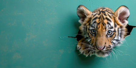 Close up view picture of the hollow green hole on the the wall that show the tiger stay inside the wall that has been made from some material yet still can be break to look through other side. AIGX03.の素材