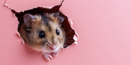Close up view picture of the hollow pink hole on the the wall that show the hamster stay inside the wall that has been made from some material yet still can break to look through other side. AIGX03.の素材